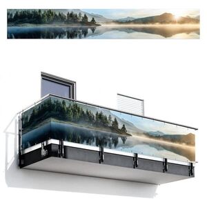 MuchoWow BALKONOVÁ ZÁSTĚNA Jezero - Mlha - Hory - Krajina 500x80 cm obraz
