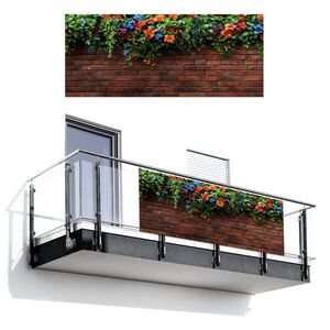 MuchoWow BALKONOVÁ ZÁSTĚNA Květiny - zeď - zelená - oranžová 300x120 cm obraz