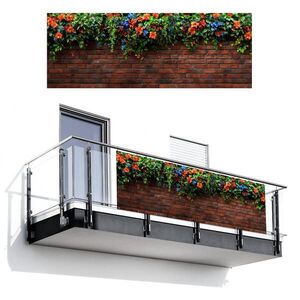 MuchoWow BALKONOVÁ ZÁSTĚNA Květiny - zeď - zelená - oranžová 300x110 cm obraz