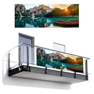 MuchoWow BALKONOVÁ ZÁSTĚNA Jezero - Hory - Západ slunce - Loď 300x110 cm obraz