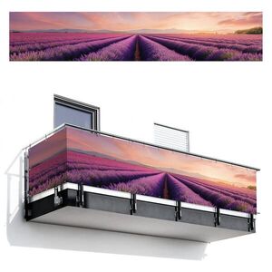 MuchoWow BALKONOVÁ ZÁSTĚNA Levandulové pole - Západ slunce - Fialová - Květiny 500x100 cm obraz