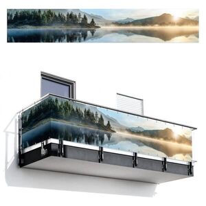MuchoWow BALKONOVÁ ZÁSTĚNA Jezero - Mlha - Hory - Krajina 500x90 cm obraz