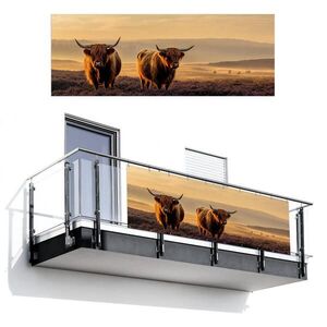 MuchoWow BALKONOVÁ ZÁSTĚNA Skotští horalé - Vřesoviště - Krajina - Zvířata 300x110 cm obraz