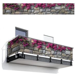 MuchoWow BALKONOVÁ ZÁSTĚNA Bougainvillea - Kamenná zeď - růžová 500x75 cm obraz