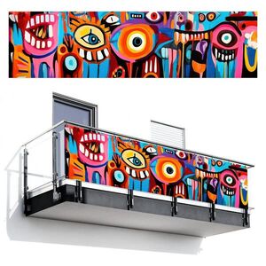 MuchoWow BALKONOVÁ ZÁSTĚNA Abstraktní - Obličej - Barevné 300x85 cm obraz