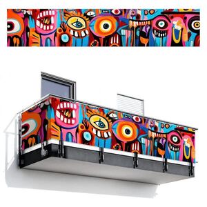 MuchoWow BALKONOVÁ ZÁSTĚNA Abstraktní - Obličej - Barevné 500x100 cm obraz