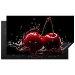 MuchoWow KRYT NA INDUKČNÍ DESKU Třešeň - červená - ovoce - voda - černá 90x52 cm obraz