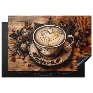 MuchoWow KRYT NA INDUKČNÍ DESKU Káva - Vintage - hnědá - šálek - dřevo 78x52 cm obraz
