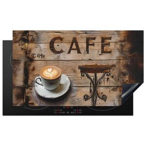 MuchoWow KRYT NA INDUKČNÍ DESKU Kavárna - dřevo - káva - police 90x52 cm obraz
