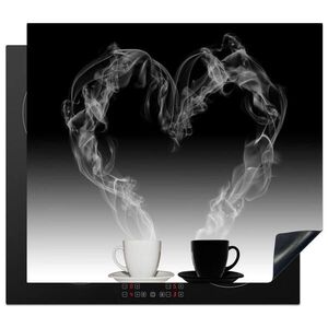 MuchoWow KRYT NA INDUKČNÍ DESKU Káva - Srdce - Černobílé - Šálky 59x51 cm obraz