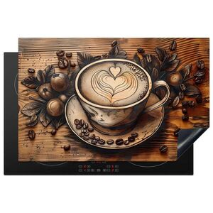 MuchoWow KRYT NA INDUKČNÍ DESKU Káva - Vintage - hnědá - šálek - dřevo 81.2x52 cm obraz