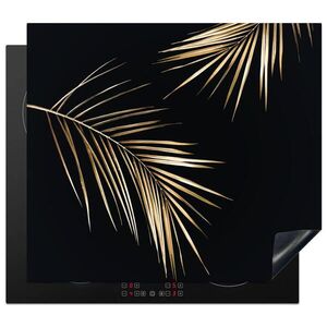 MuchoWow KRYT NA INDUKČNÍ DESKU Listy - Rostliny - Zlato - Černá - Luxusní 60x52 cm obraz