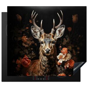 MuchoWow KRYT NA INDUKČNÍ DESKU Jelen - Zvíře - Květiny - Příroda - Botanický 57.6x51.6 cm obraz