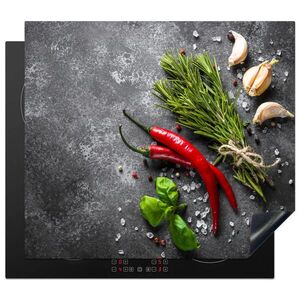 MuchoWow KRYT NA INDUKČNÍ DESKU Pepř - Bylinky - Koření - Beton 58.3x51.3 cm obraz