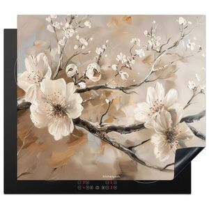 MuchoWow KRYT NA INDUKČNÍ DESKU Květiny - abstraktní - malované - béžové 57.6x51.6 cm obraz