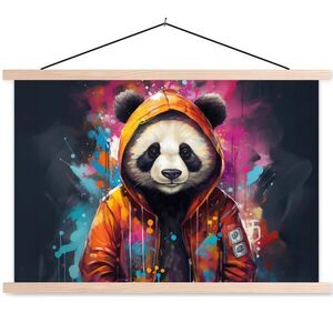 MuchoWow PLAKÁT S MAGNETICKOU LIŠTOU Panda - Bunda - Graffiti - Oranžová 60x40 cm obraz