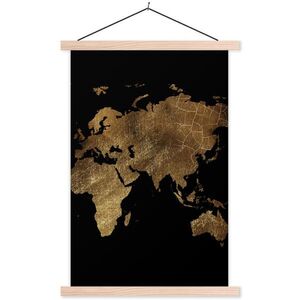 MuchoWow PLAKÁT S MAGNETICKOU LIŠTOU Mapa světa - Zlatá - Luxusní - Země - Černá 40x60 cm obraz