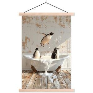 MuchoWow PLAKÁT S MAGNETICKOU LIŠTOU Vintage - Tučňák - Vana - Pěna 40x60 cm obraz