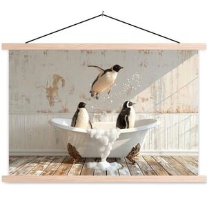 MuchoWow PLAKÁT S MAGNETICKOU LIŠTOU Vintage - Tučňák - Vana - Pěna 60x40 cm obraz