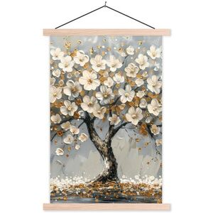 MuchoWow PLAKÁT S MAGNETICKOU LIŠTOU Strom - Květiny - Bílá - Příroda - Umění 40x60 cm obraz