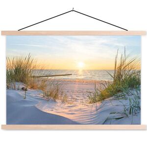 MuchoWow PLAKÁT S MAGNETICKOU LIŠTOU Pláž - Slunce - Duna - Tráva - Písek - Horizont 90x60 cm obraz