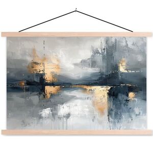 MuchoWow PLAKÁT S MAGNETICKOU LIŠTOU Umění - šedá - zlatá - abstraktní 60x40 cm obraz