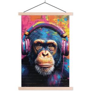 MuchoWow PLAKÁT S MAGNETICKOU LIŠTOU Graffiti - Šimpanz - Street art - Sluchátka - Opice 60x90 cm obraz