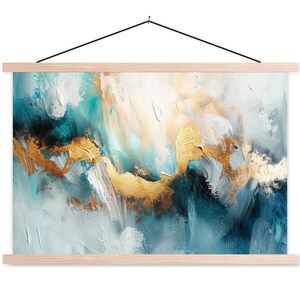 MuchoWow PLAKÁT S MAGNETICKOU LIŠTOU Abstraktní - umění - zlatá - modrá 60x40 cm obraz