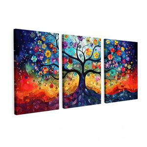MuchoWow OBRAZ NA PLÁTNĚ 3dílná sada Barevné - Strom života - Květiny - Abstraktní 120x60 cm obraz