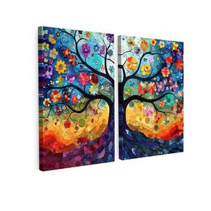 MuchoWow OBRAZ NA PLÁTNĚ 2dílná sada Barevné - Strom života - Květiny - Abstraktní 80x60 cm obraz