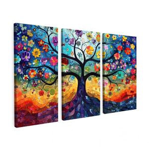 MuchoWow OBRAZ NA PLÁTNĚ 3dílná sada Barevné - Strom života - Květiny - Abstraktní 90x60 cm obraz