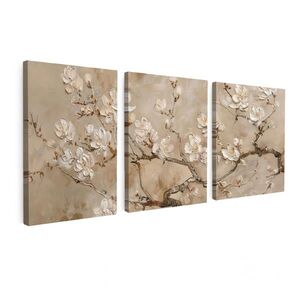 MuchoWow OBRAZ NA PLÁTNĚ 3dílná sada Béžová - Blossom - Moderní 90x40 cm obraz