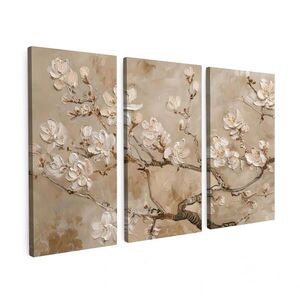 MuchoWow OBRAZ NA PLÁTNĚ 3dílná sada Béžová - Blossom - Moderní 120x80 cm obraz