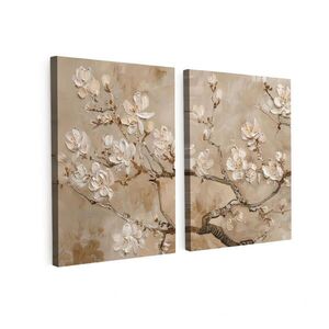 MuchoWow OBRAZ NA PLÁTNĚ 2dílná sada Béžová - Blossom - Moderní 100x70 cm obraz