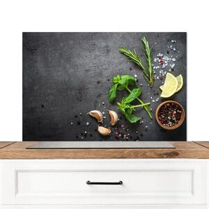 MuchoWow KUCHYŇSKÁ ZÁSTĚNA Limetka - Bylinky - Koření - Zelená - Šedá - Beton 80x55 cm obraz