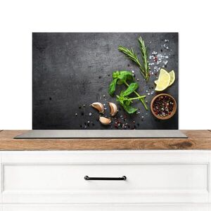 MuchoWow KUCHYŇSKÁ ZÁSTĚNA Limetka - Bylinky - Koření - Zelená - Šedá - Beton 60x40 cm obraz