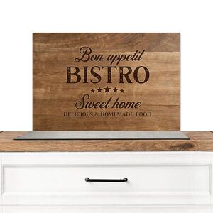 MuchoWow KUCHYŇSKÁ ZÁSTĚNA Citace - Bistro - Dobrou chuť - Sweet home - Textura dřeva 70x50 cm obraz