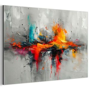 MuchoWow KOVOVÝ OBRAZ Moderní umění - Oranžová - Šedá - Abstraktní 60x40 cm obraz