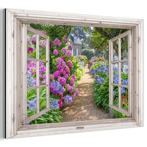 MuchoWow KOVOVÝ OBRAZ Hortenzie - Průhledné - Květiny - Léto - Fialová - Cesta 60x40 cm obraz