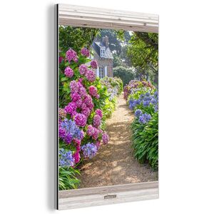 MuchoWow KOVOVÝ OBRAZ Hortenzie - Průhledné - Květiny - Léto - Fialová - Cesta 40x60 cm obraz