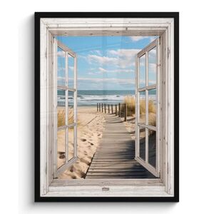 MuchoWow PLAKÁT V RÁMU Okno - Moře - Pobřeží - Příroda - výhled - Pláž - Waddenské moře 60x80 cm obraz