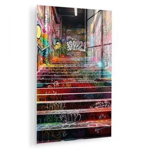 MuchoWow OBRAZ NA AKRYLOVÉM SKLE Schody - Graffiti - Barvy - Umění 40x60 cm obraz