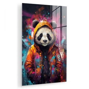 MuchoWow OBRAZ NA AKRYLOVÉM SKLE Panda - Bunda - Graffiti - Oranžová 40x60 cm obraz