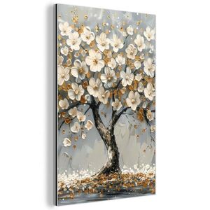 MuchoWow KOVOVÝ OBRAZ Strom - Květiny - Bílá - Příroda - Umění 40x60 cm obraz