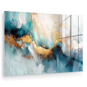 MuchoWow OBRAZ NA AKRYLOVÉM SKLE Abstraktní - umění - zlatá - modrá 90x60 cm obraz