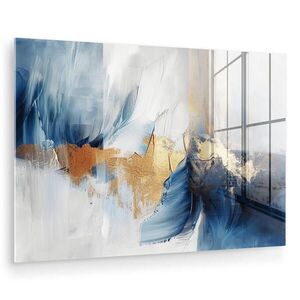 MuchoWow OBRAZ NA AKRYLOVÉM SKLE Zlatá - modrá - akvarel - umění - moderní 90x60 cm obraz