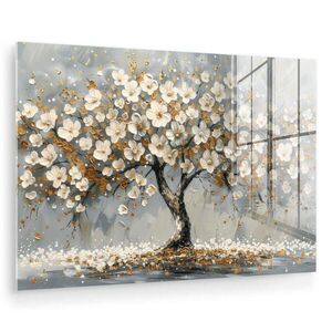 MuchoWow OBRAZ NA AKRYLOVÉM SKLE Strom - Květiny - Bílá - Příroda - Umění 90x60 cm obraz