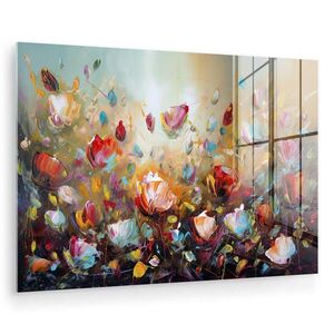MuchoWow OBRAZ NA AKRYLOVÉM SKLE Květiny - Umění - Příroda - Olejomalba 90x60 cm obraz
