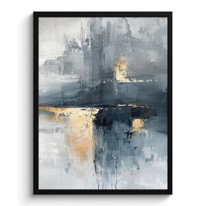 MuchoWow PLAKÁT V RÁMU Umění - šedá - zlatá - abstraktní 60x80 cm obraz
