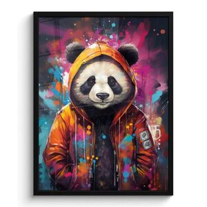 MuchoWow PLAKÁT V RÁMU Panda - Bunda - Graffiti - Oranžová 60x80 cm obraz